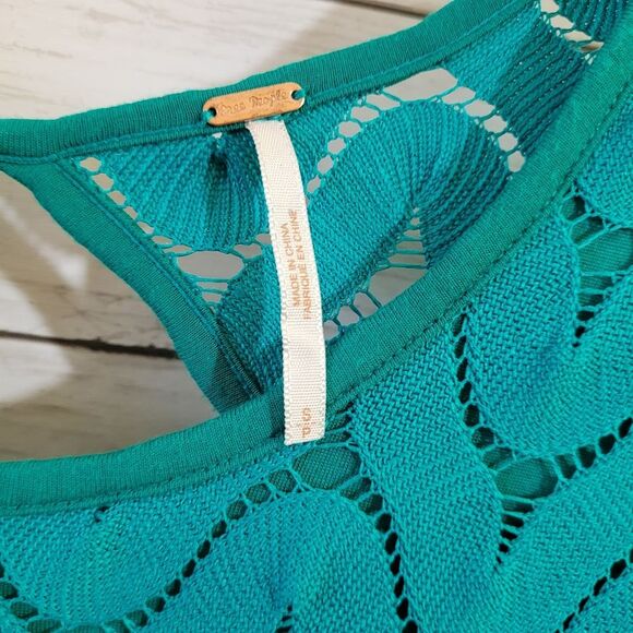 Free People Crochet Style Bodycon Open Back Dress Teal Blue Green Size Small - Picture 9 of 13